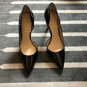 Jessica Simpson black patent pointy toe heels 9